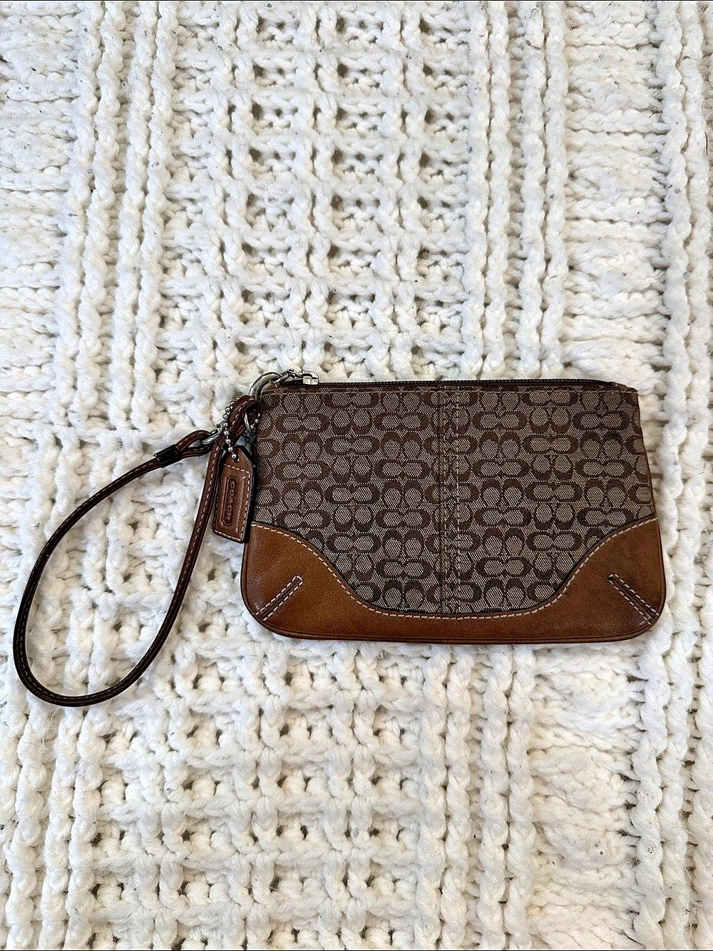 Coach Corner Zip Wristlet in Signature Canvas Brown